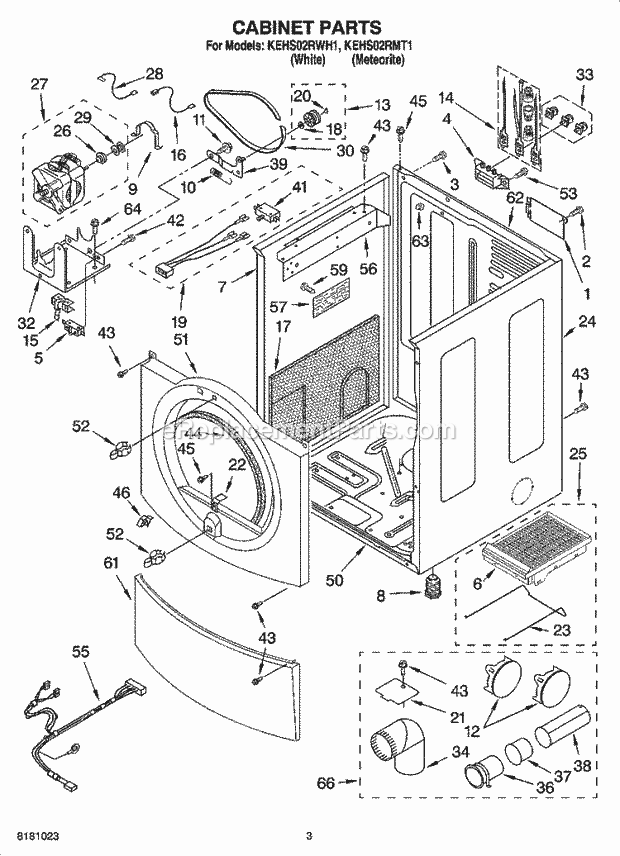 KitchenAid KEHS02RWH1 Dryer Cabinet Parts Diagram