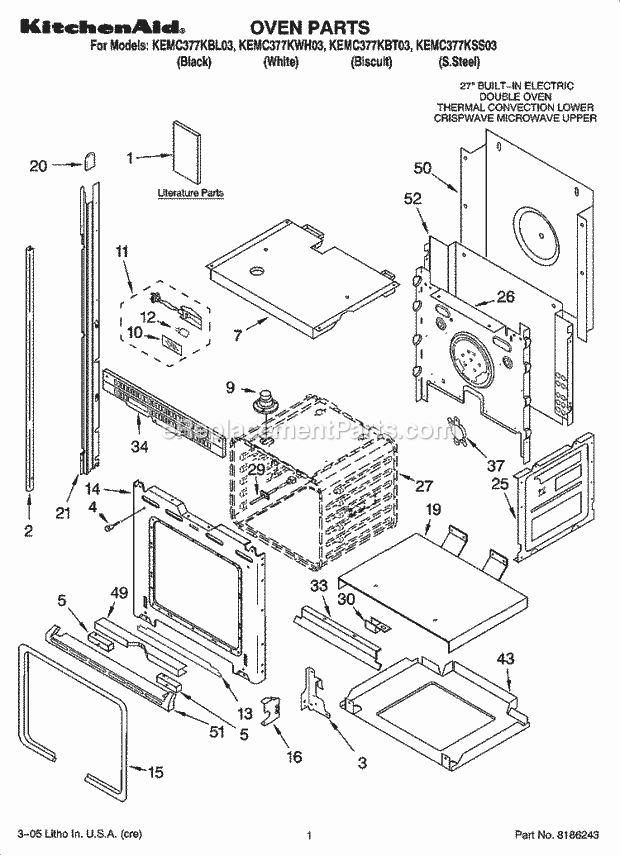 KitchenAid KEMC377KBT03 Oven / Microwave Combo Oven Parts Diagram