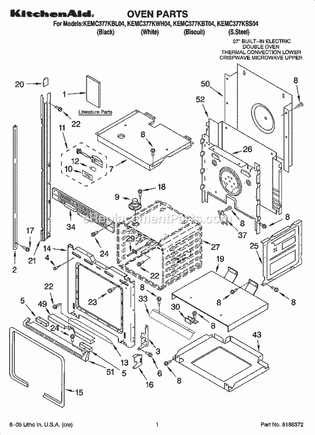 KitchenAid KEMC377KWH04 Oven / Microwave Combo Oven Parts Diagram