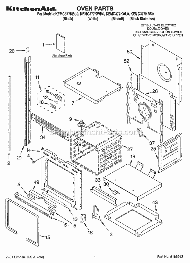 KitchenAid KEMC377KWH0 Oven / Microwave Combo Oven, Literature Diagram