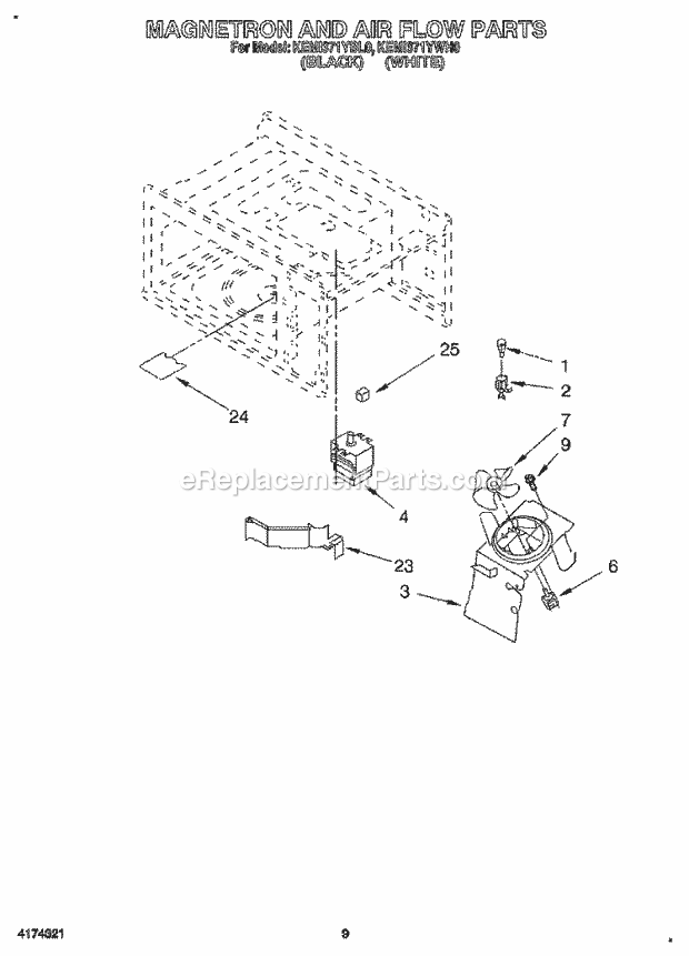 KitchenAid KEMI371YWH0 Range Magnetron and Air Flow Diagram