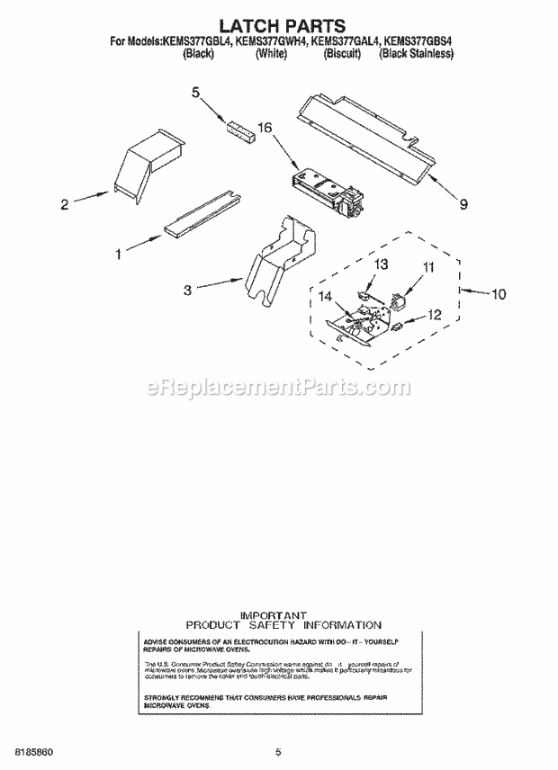 KitchenAid KEMS377GBS4 Oven / Microwave Combo Latch Diagram
