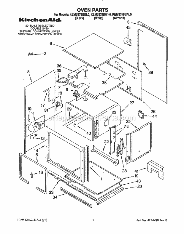 KitchenAid KEMS378BAL0 Oven / Microwave Combo Oven Diagram