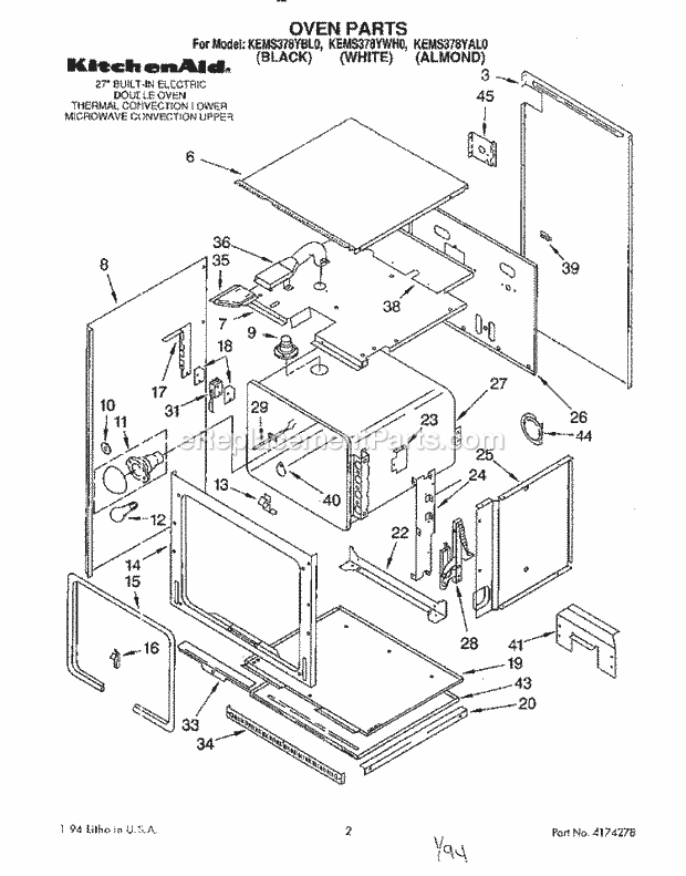 KitchenAid KEMS378YAL0 Oven / Microwave Combo Oven Diagram