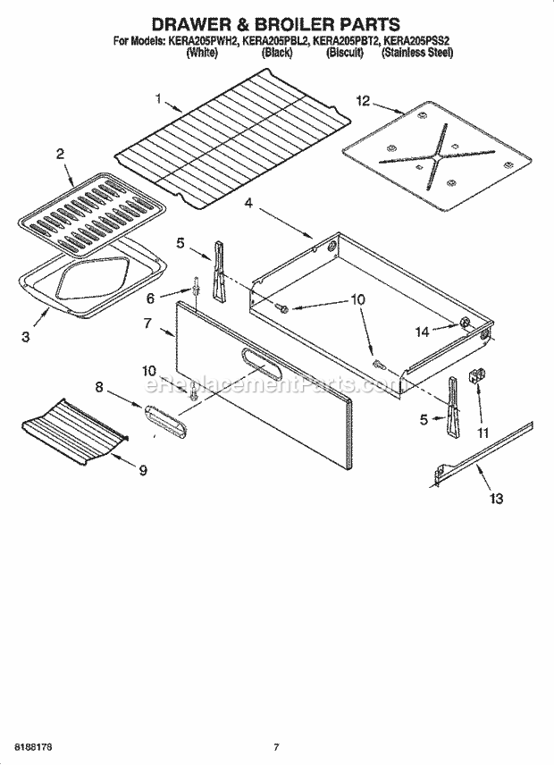 KitchenAid KERA205PBT2 Range Drawer & Broiler Parts, Optional Parts Diagram