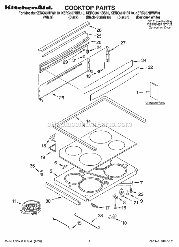 KitchenAid KERC607HBS10 Range Cooktop Parts Diagram