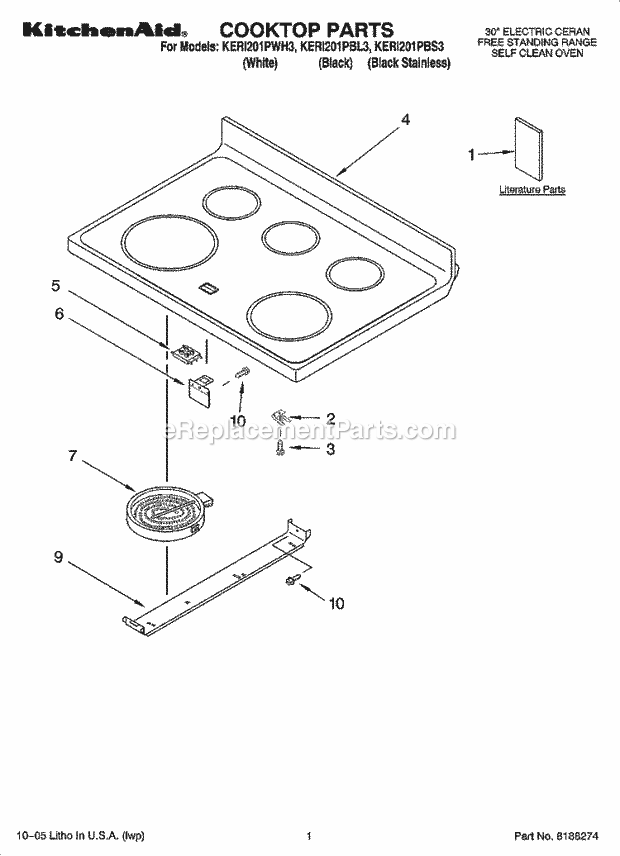 KitchenAid KERI201PWH3 Range Cooktop Parts Diagram