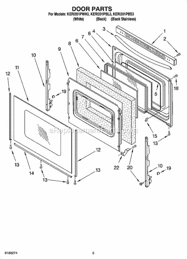 KitchenAid KERI201PWH3 Range Door Parts Diagram