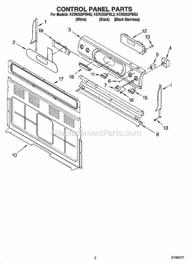 KitchenAid KERI203PBL3 Range Control Panel Parts Diagram