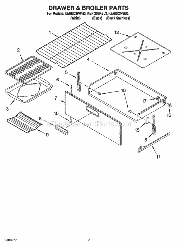 KitchenAid KERI203PBL3 Range Drawer & Broiler Parts, Optional Parts Diagram