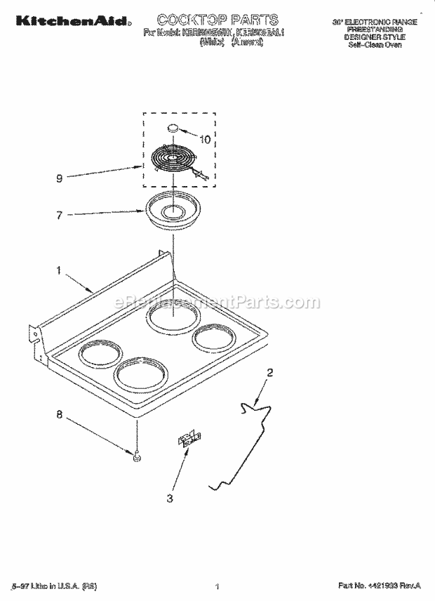 KitchenAid KERI500EAL1 Range Cooktop Diagram