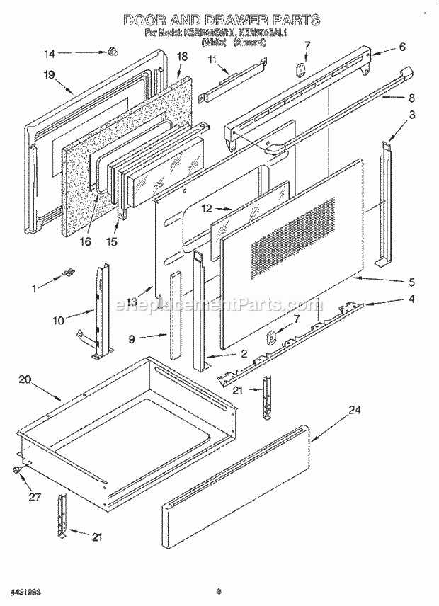 KitchenAid KERI500EAL1 Range Door and Drawer Diagram