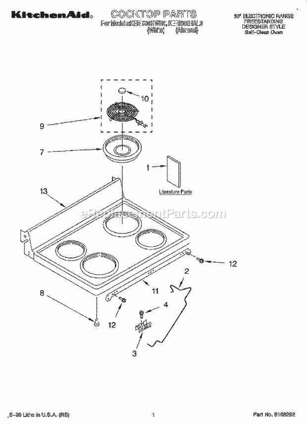 KitchenAid KERI500HAL0 Range Cooktop, Literature Diagram