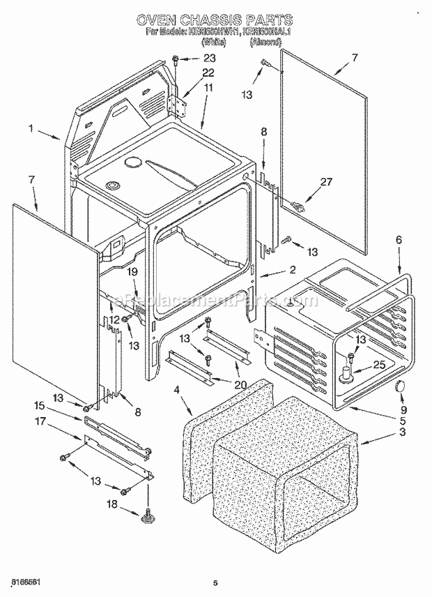 KitchenAid KERI500HWH1 Range Oven Chassis Diagram