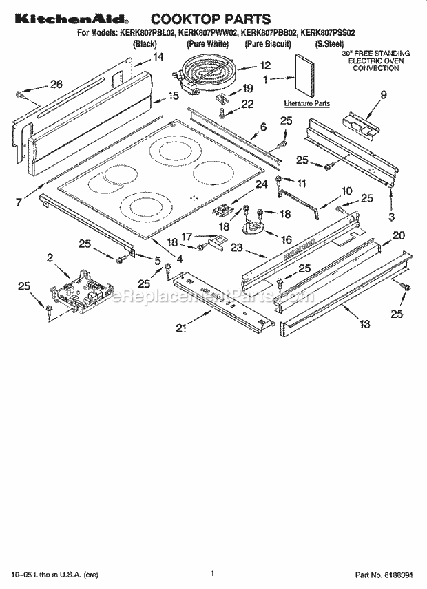 KitchenAid KERK807PBB02 Range Cooktop Parts Diagram