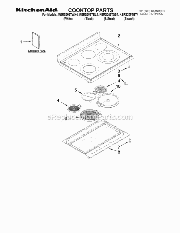 KitchenAid KERS205TBT4 Range Cooktop Parts Diagram