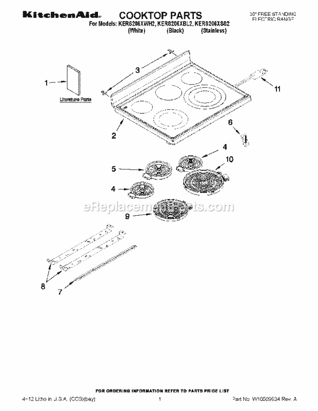 KitchenAid KERS206XBL2 Range Cooktop Parts Diagram