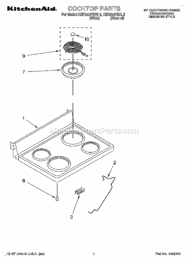 KitchenAid KERS507EWH2 Range Cooktop Diagram