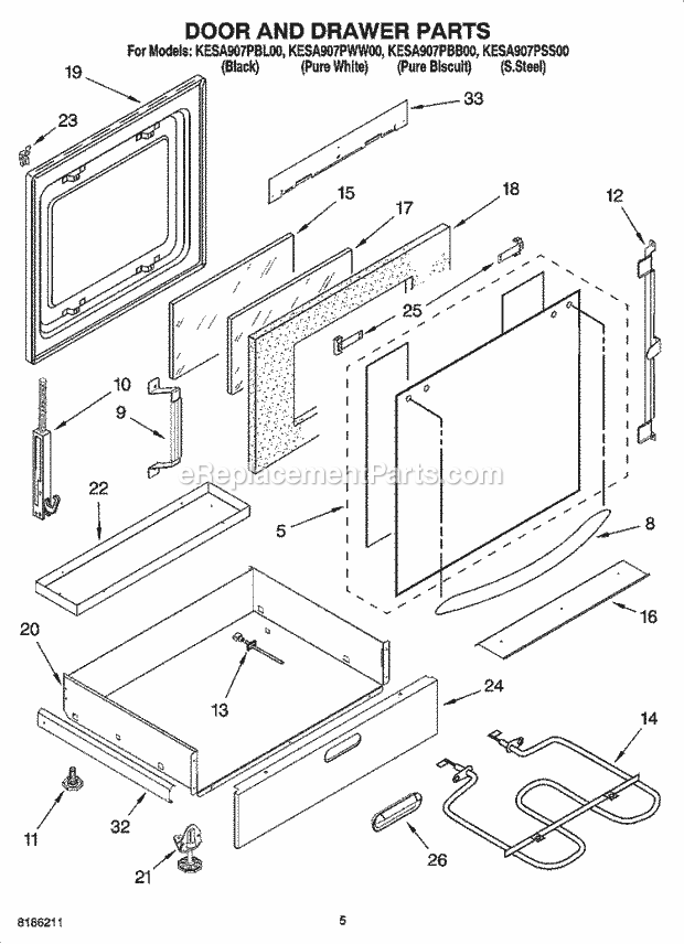 KitchenAid KESA907PSS00 Range Door and Drawer Parts Diagram