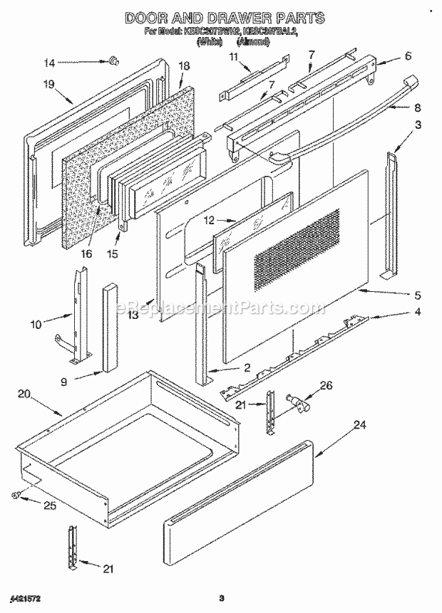 KitchenAid KESC307BAL2 Range Door and Drawer Diagram