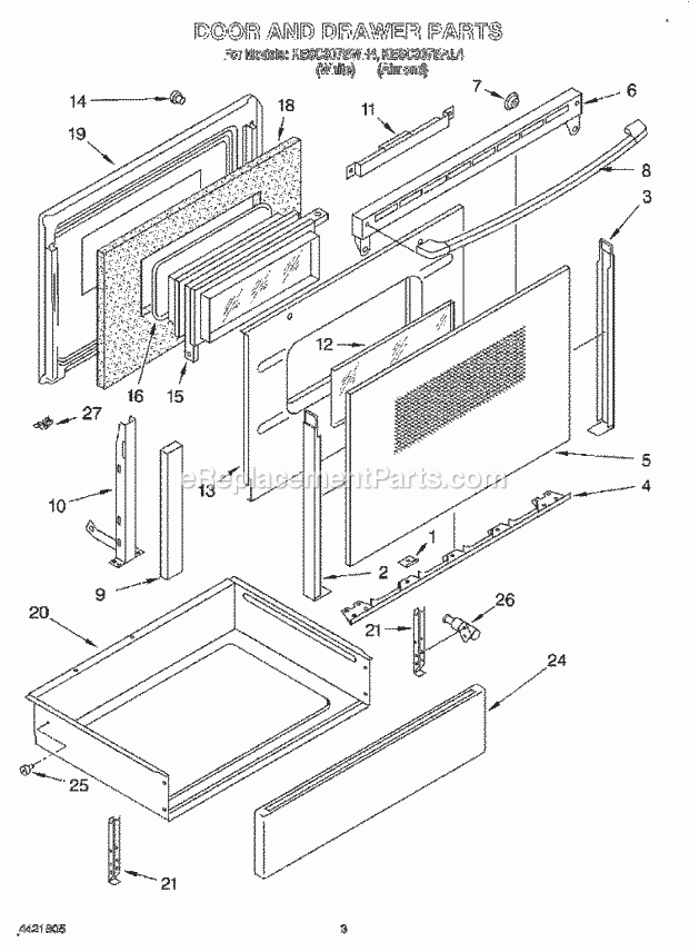 KitchenAid KESC307BAL4 Range Door and Drawer Diagram