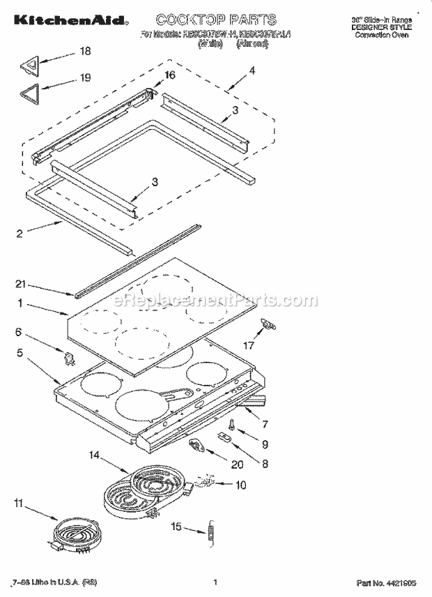 KitchenAid KESC307BWH4 Range Cooktop Diagram