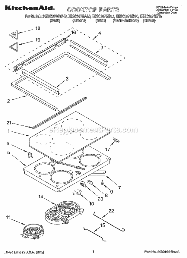 KitchenAid KESC307GBL0 Range Cooktop Diagram