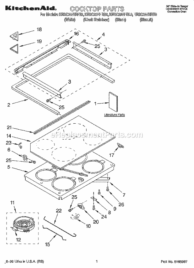 KitchenAid KESC307HBL0 Range Cooktop, Literature Diagram