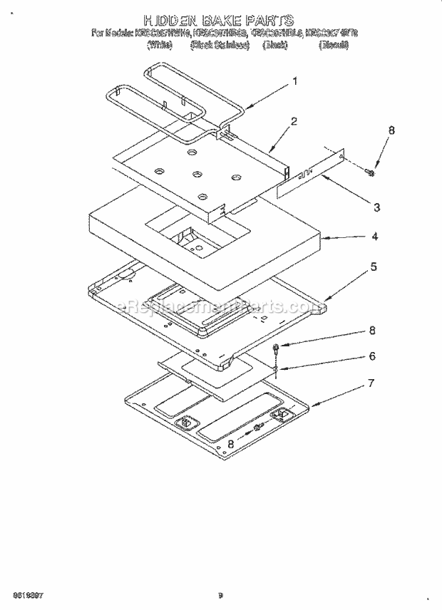 KitchenAid KESC307HBL0 Range Hidden Bake Diagram