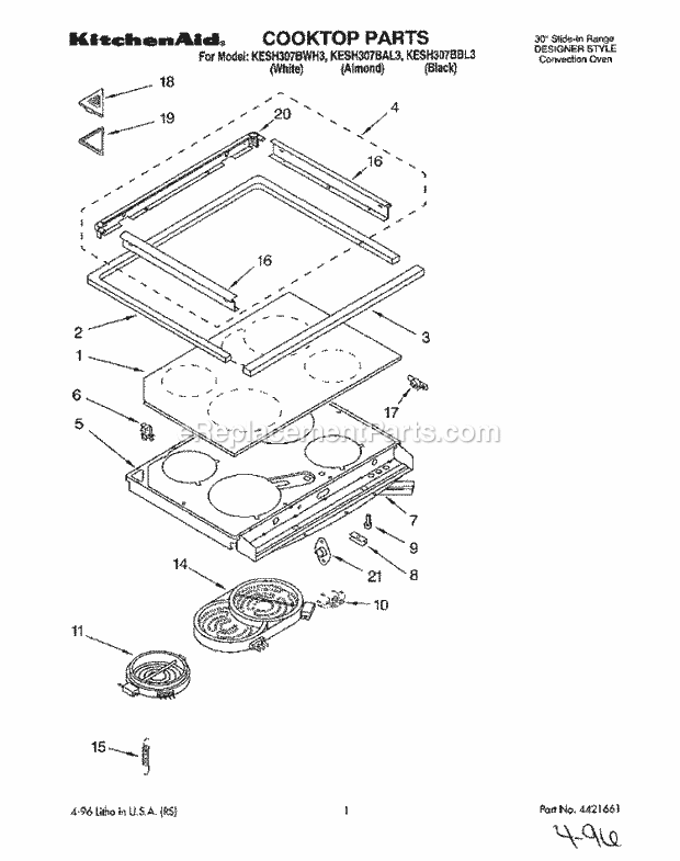 KitchenAid KESH307BAL3 Range Cooktop Diagram