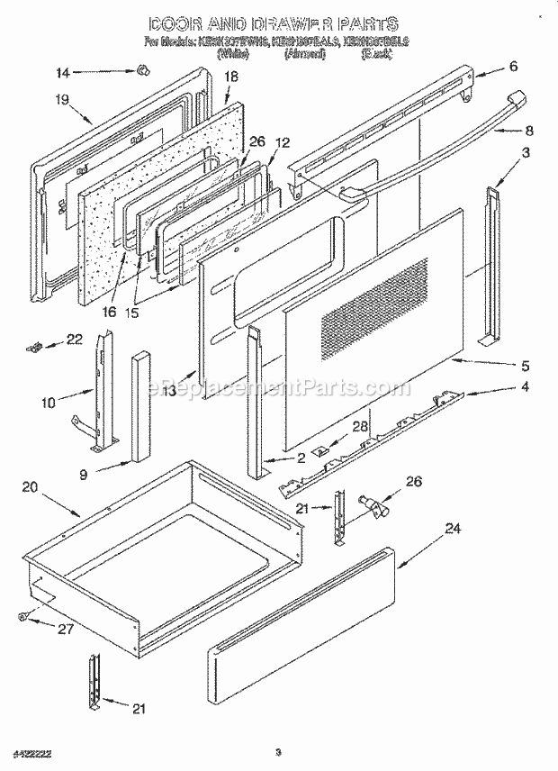 KitchenAid KESH307BAL9 Range Door and Drawer Diagram