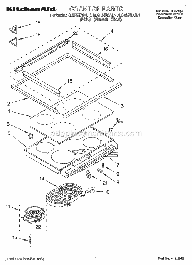 KitchenAid KESH307BBL4 Range Cooktop Diagram