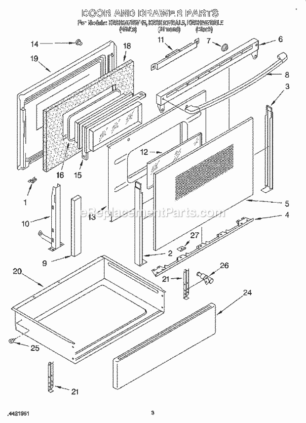 KitchenAid KESH307BBL5 Range Door and Drawer Diagram