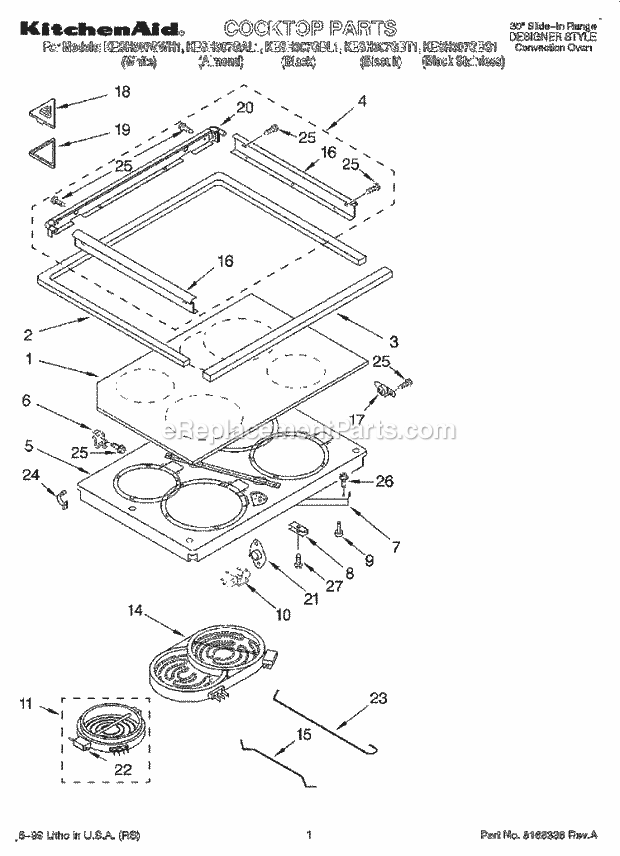 KitchenAid KESH307GWH1 Range Cooktop Diagram