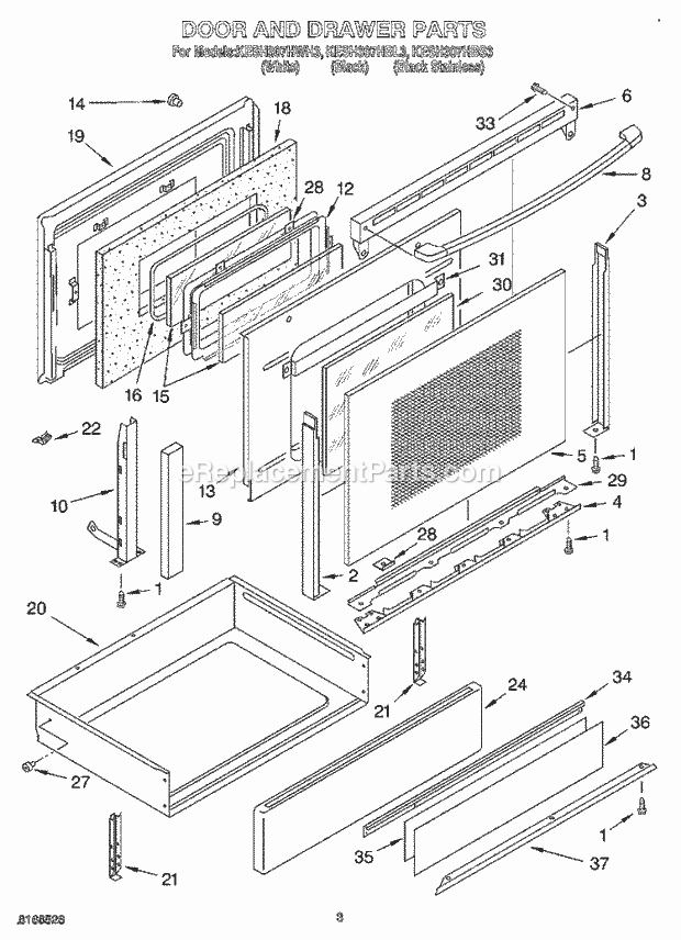 KitchenAid KESH307HBS3 Range Door and Drawer Diagram