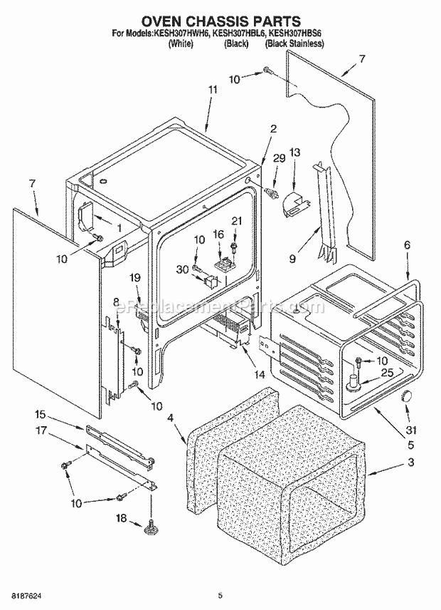 KitchenAid KESH307HWH6 Range Oven Chassis Diagram