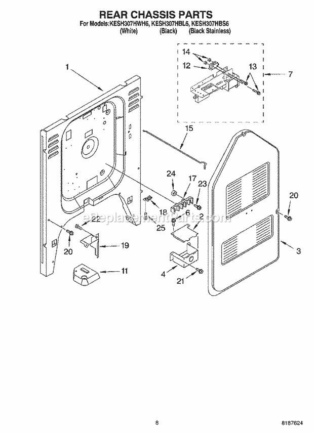 KitchenAid KESH307HWH6 Range Rear Chassis Diagram