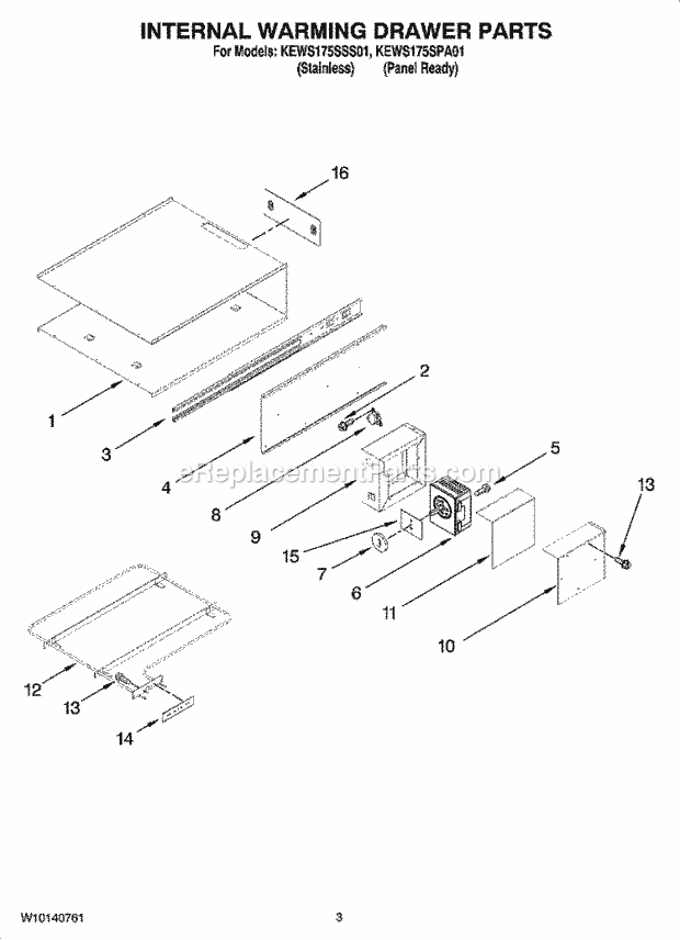 KitchenAid KEWS175SPA01 Electric Warming Drawer Internal Warming Drawer Parts Diagram