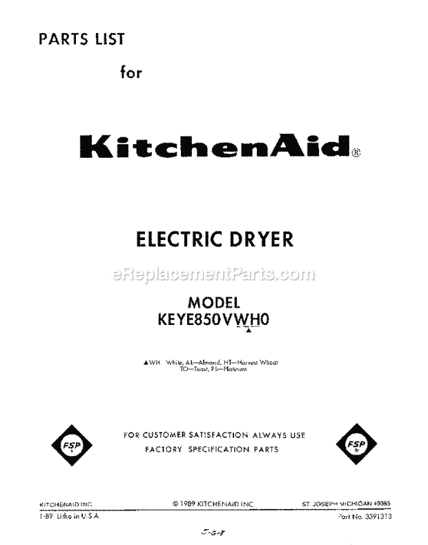 KitchenAid KEYE850VWH0 Dryer Page C Diagram