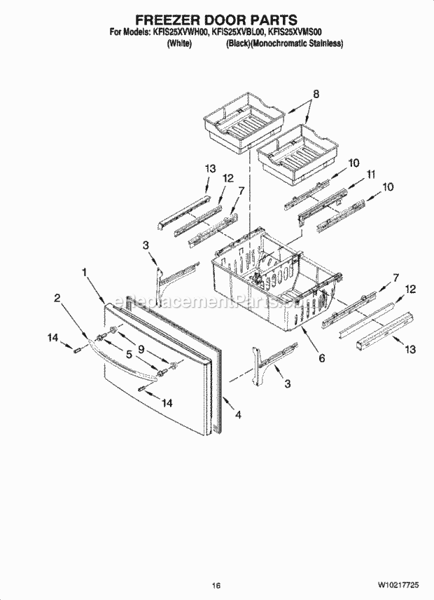 KitchenAid KFIS25XVMS00 Refrigerator Freezer Door Parts Diagram