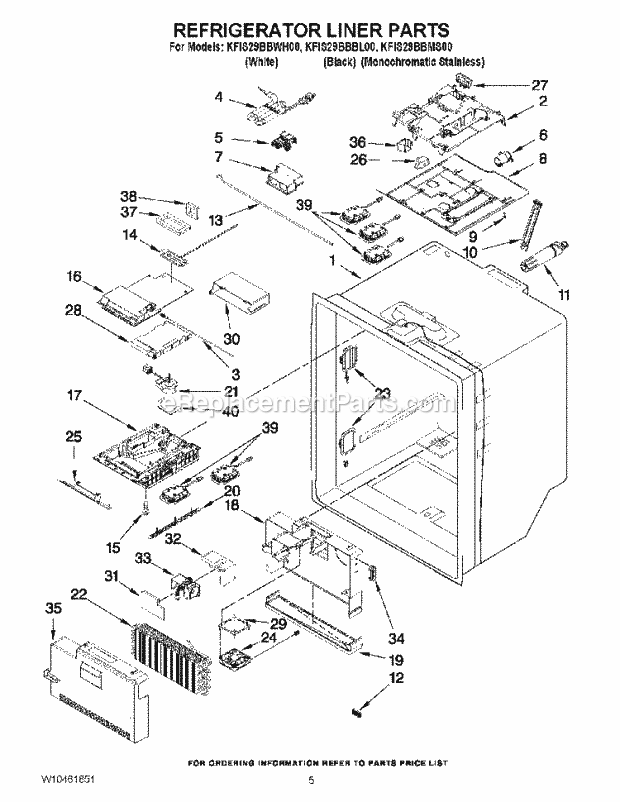 KitchenAid KFIS29BBBL00 Refrigerator Refrigerator Liner Parts Diagram