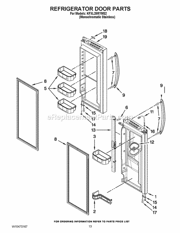 KitchenAid KFXL25RYMS2 Refrigerator Refrigerator Door Parts Diagram