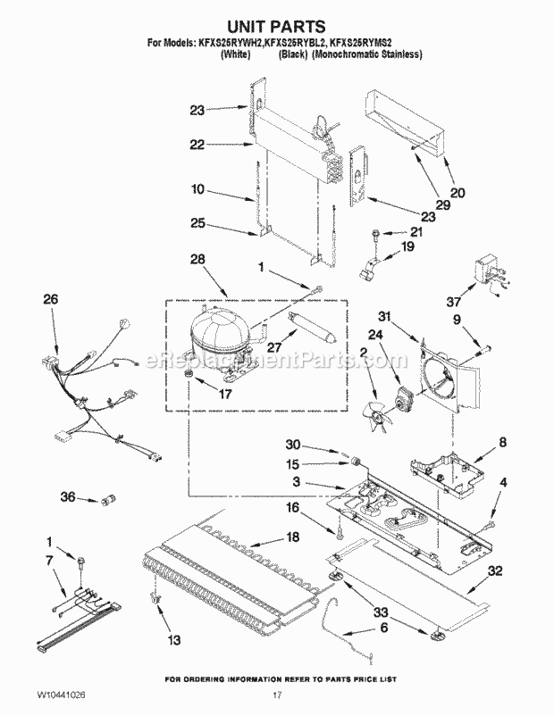 KitchenAid KFXS25RYWH2 Refrigerator Unit Parts Diagram