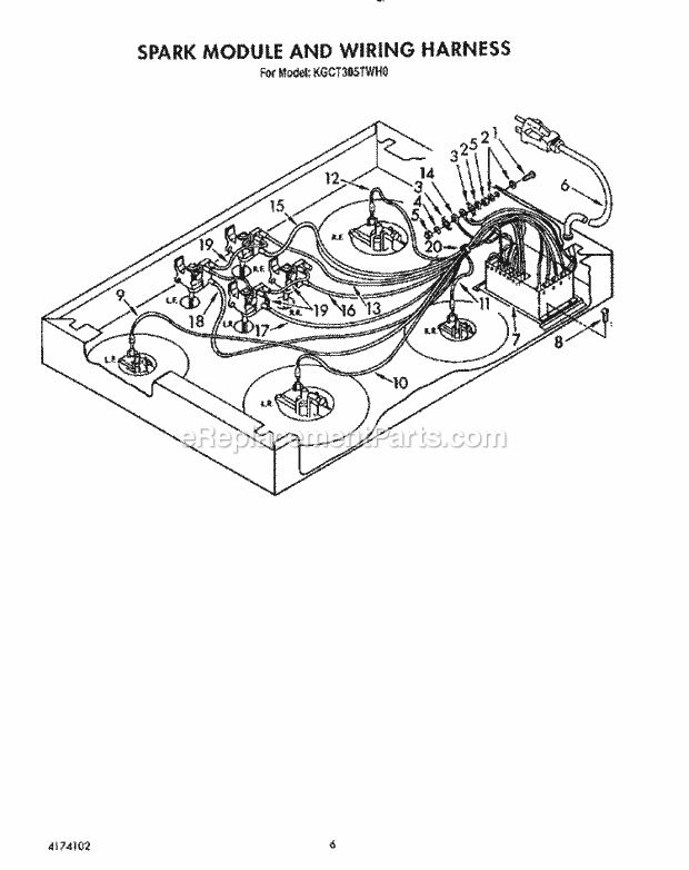 KitchenAid KGCT305TWH0 Range Spark Module and Wiring Harness Diagram