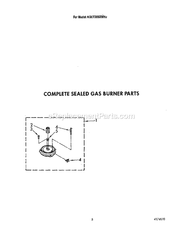 KitchenAid KGCT305XAL0 Cooktop Complete Sealed Gas Burner Diagram