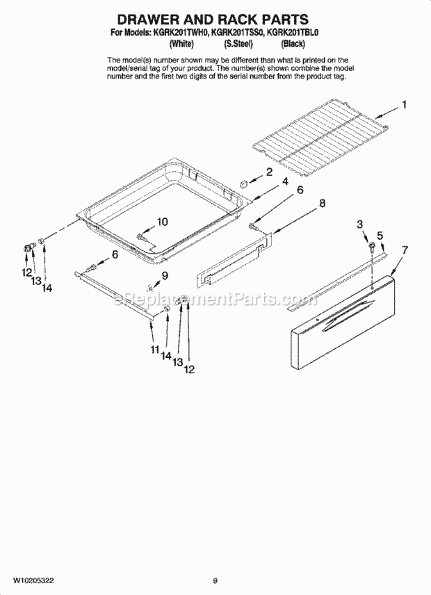 KitchenAid KGRK201TWH0 Range Drawer and Rack Parts, Optional Parts (Not Included) Diagram