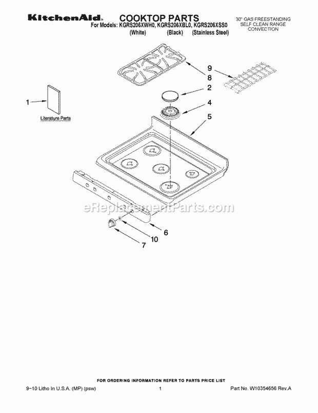 KitchenAid KGRS206XBL0 Range Cooktop Parts Diagram