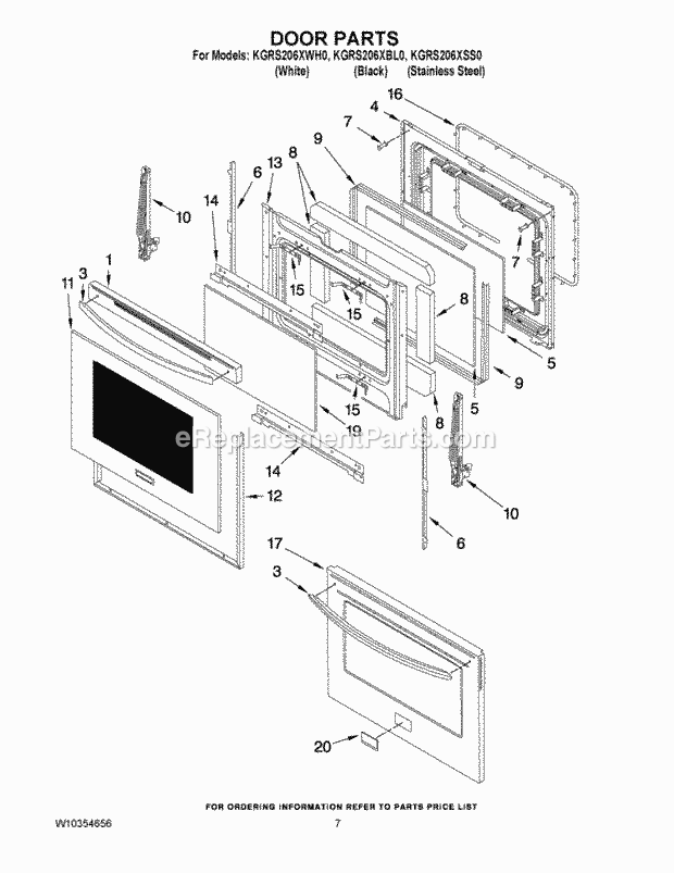 KitchenAid KGRS206XBL0 Range Door Parts Diagram