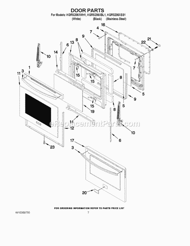 KitchenAid KGRS206XWH1 Range Door Parts Diagram