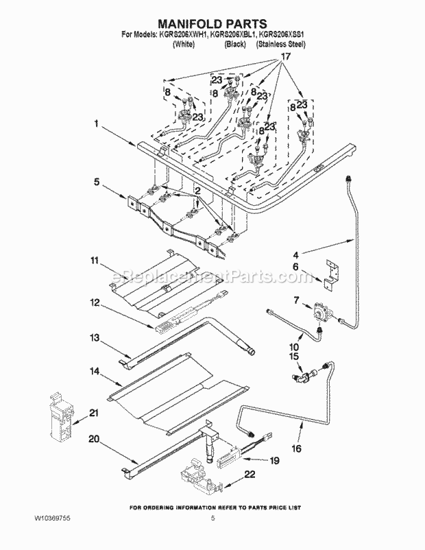 KitchenAid KGRS206XWH1 Range Manifold Parts Diagram